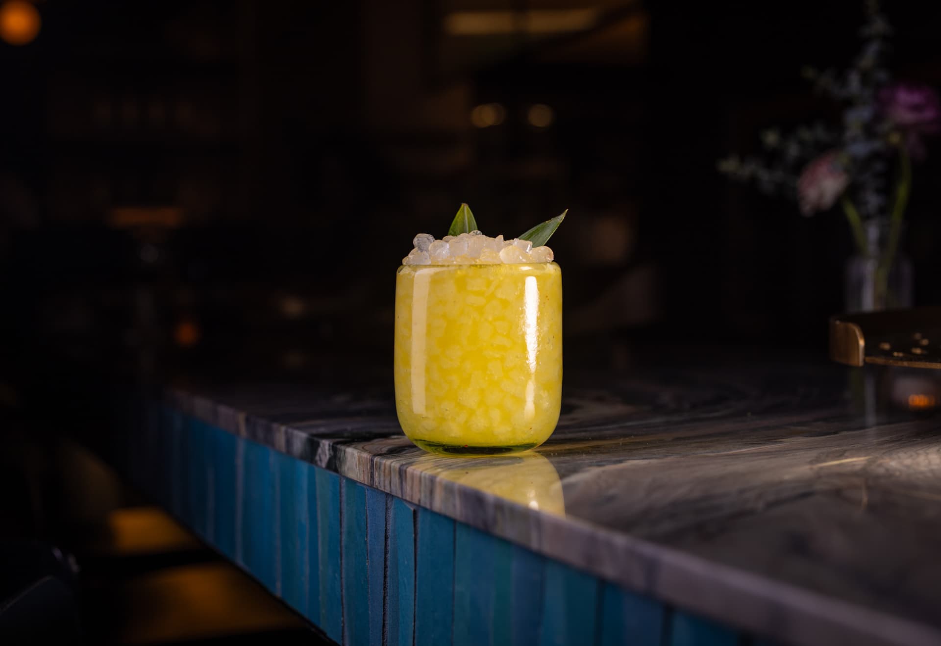 Frozen cocktail on the marble bar