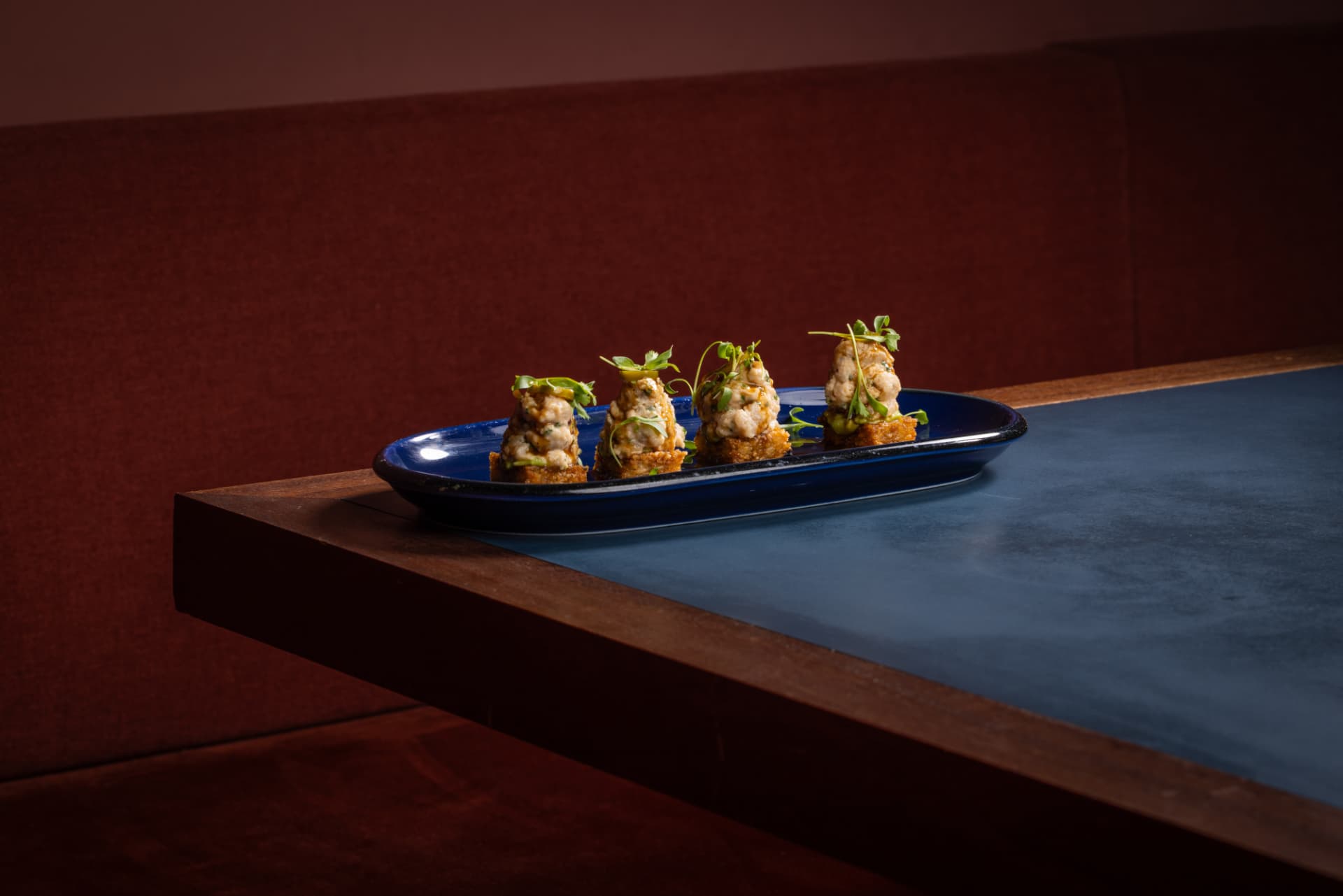 Tostaditas on a blue plate